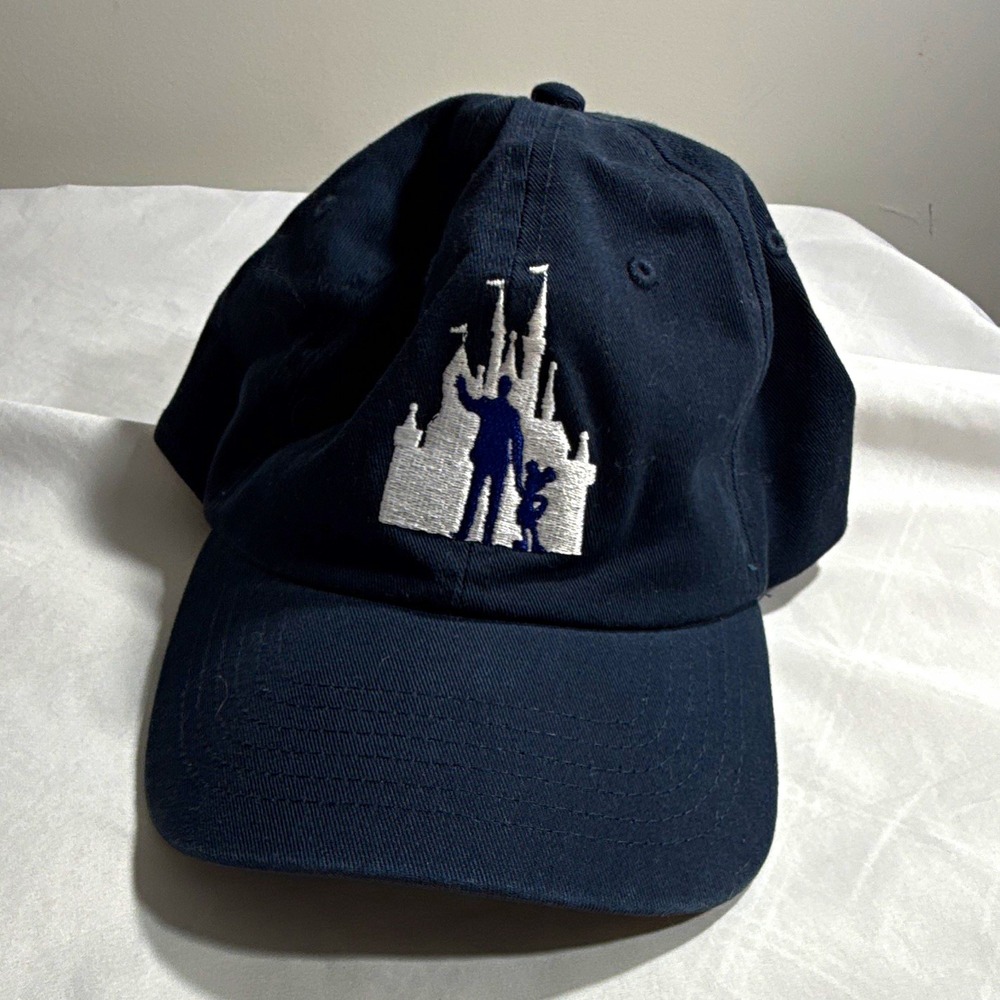 Disney Parks Walt Disney World Navy Blue Adjustable Cap Hat w/ Castle Embroidery